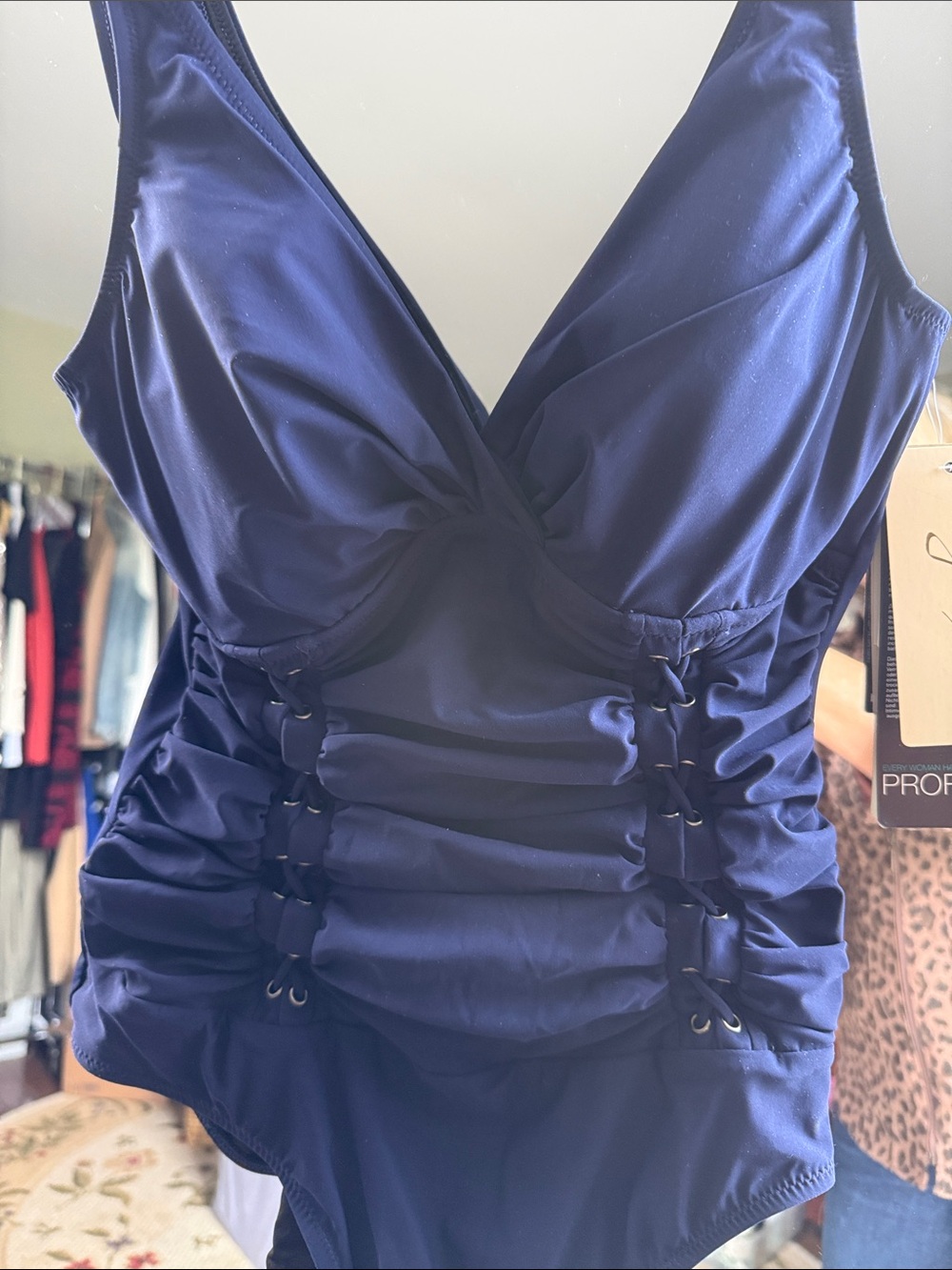 Profile By Gottex Navy Ruched One-Piece Swimwear NWT. Size 8 women